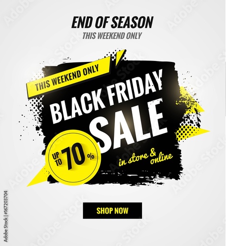 Black friday sale dynamic banner.Sale poster with brush strokes.    Vector illustration.