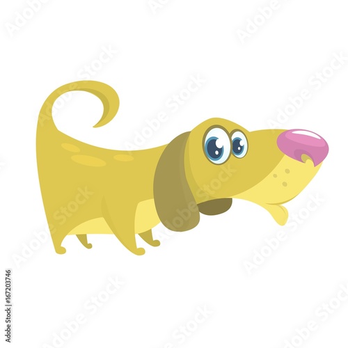 Cute Basset Hound dog cartoon. Vector illustration isolated on white background