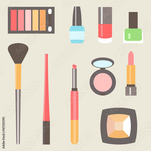 Vector flat beauty fashoin decorative cosmetics set
