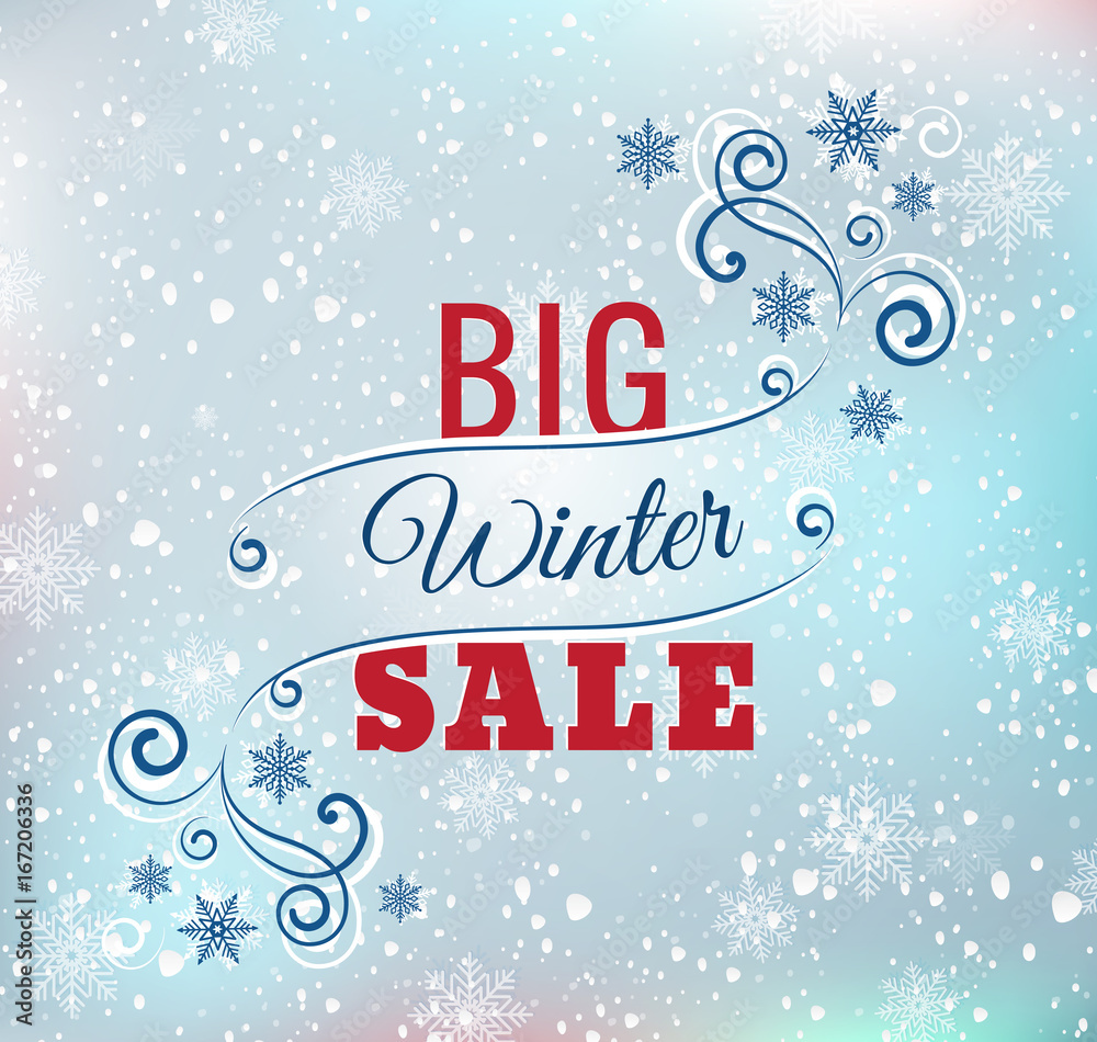 Big winter sale typography poster - Vector illustration. All elements can be edited to fit your layout.Colorful sparkling background. Eps 10