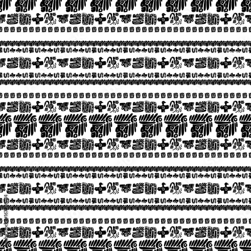 Seamless maya pattern. Black and white ethnic elements.
