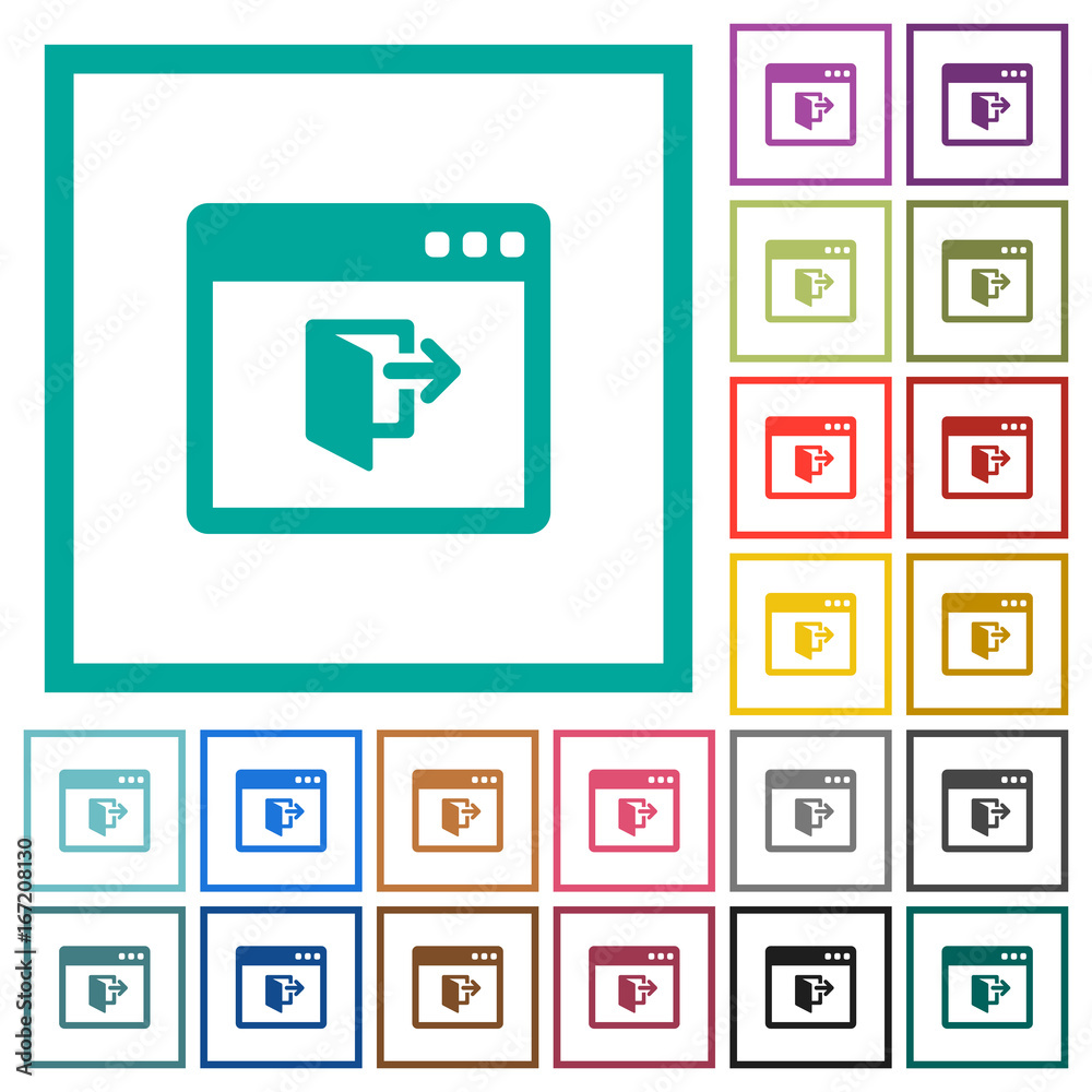 Application exit flat color icons with quadrant frames