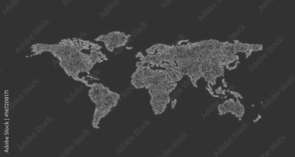 Sketch world map design from curved lines - vector illustration