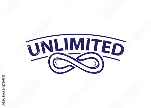 infinity symbol with unlimited word,  icon design, isolated on white background.