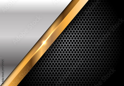 Abstract gold silver on dark circle mesh with blank space for text place design modern futuristic creative background vector illustration.