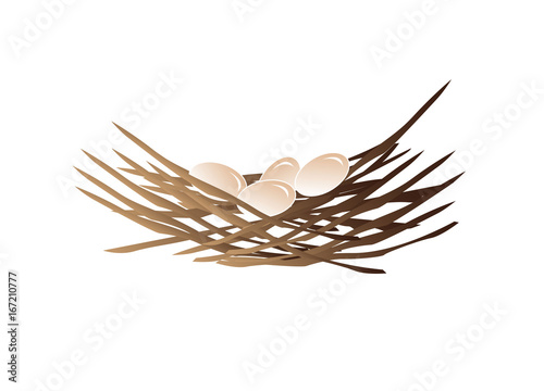nest illustration with eggs, icon design, isolated on white background. 