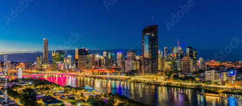 BRISBANE  AUSTRALIA - August 05 2017  Night time areal image of Brisbane CBD and South Bank.