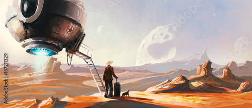 Landing alien, digital painting.