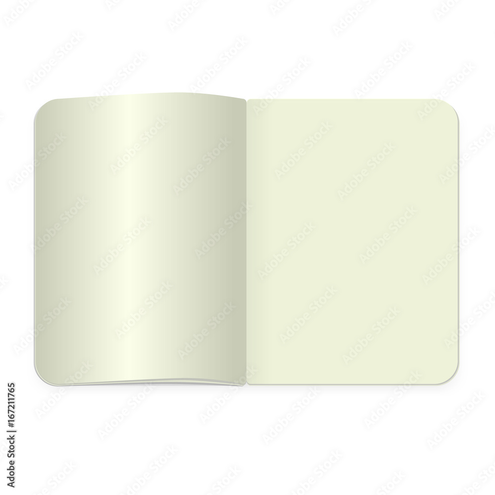 Top view notepad template. Vector realistic blank magazine or book spread on white background. Top view notepad template. Vector realistic blank magazine or book spread on white background.