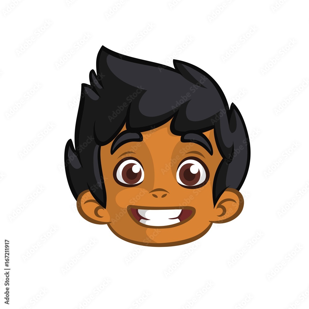 Indian cute small boy head cartoon. Indian afro-american boy smiling  expression. Vector icon outlined Stock Vector | Adobe Stock