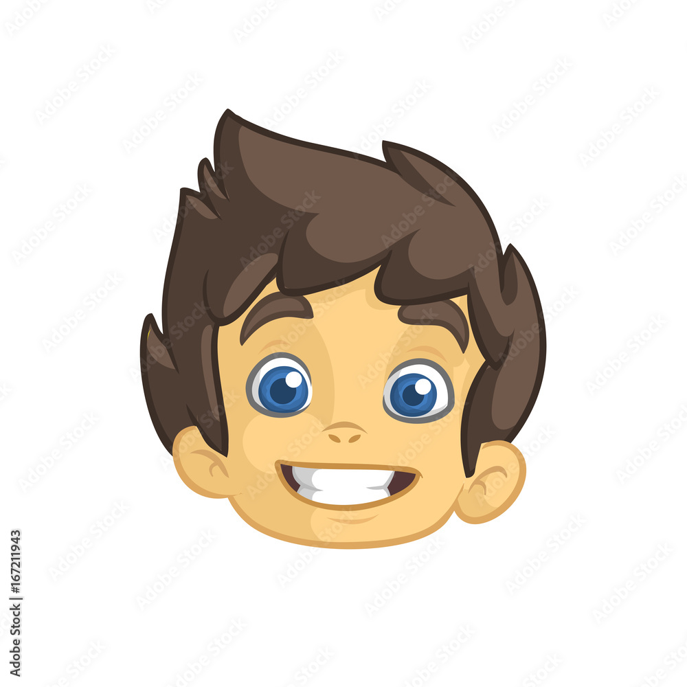 Cartoon cute brunette boy. Vector illustration of young teenager outlined. Boy head icon Cartoon cute brunette boy. Vector illustration of young teenager outlined. Boy head icon