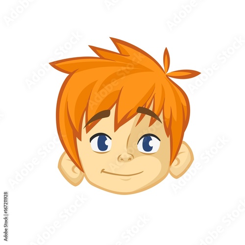 Cartoon small red hair boy. Vector illustration of young teenager outlined. Boy head icon