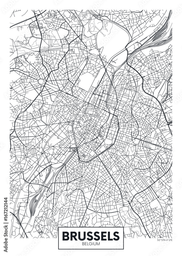 Detailed vector poster city map Brussels
