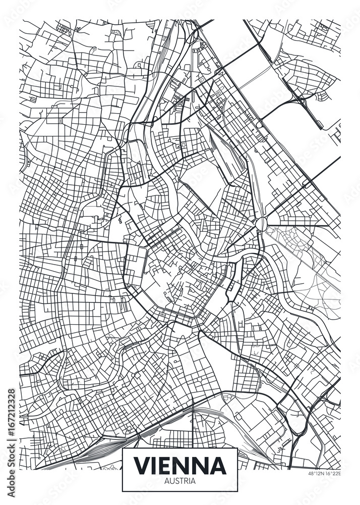 Fototapeta premium Szczegółowa mapa miasta plakat wektor Wiedeń