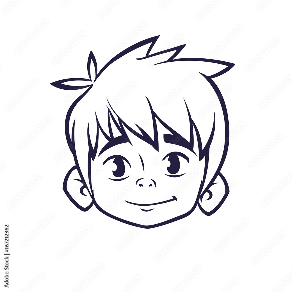 Happy cartoon boy head outline. Vector illustration for coloring book Stock  Vector | Adobe Stock