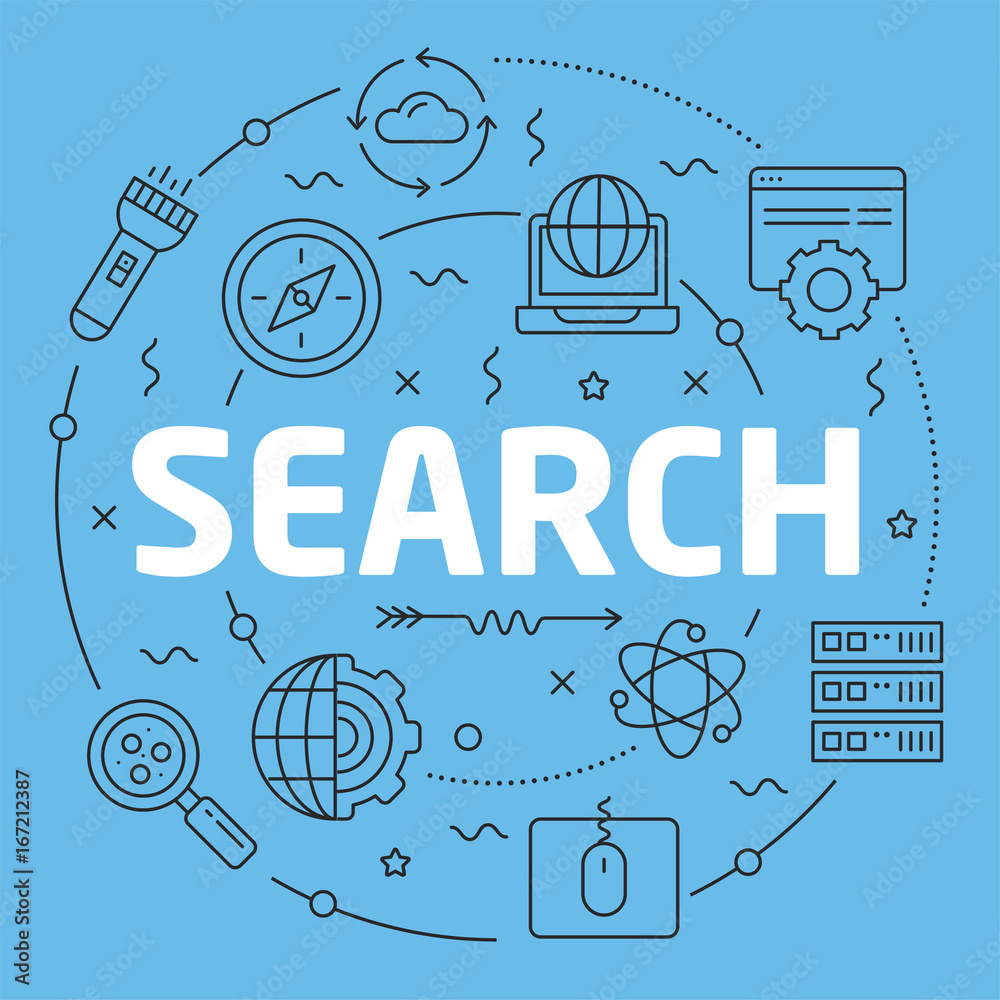 Obraz premium Blue Line Flat Circle illustration search