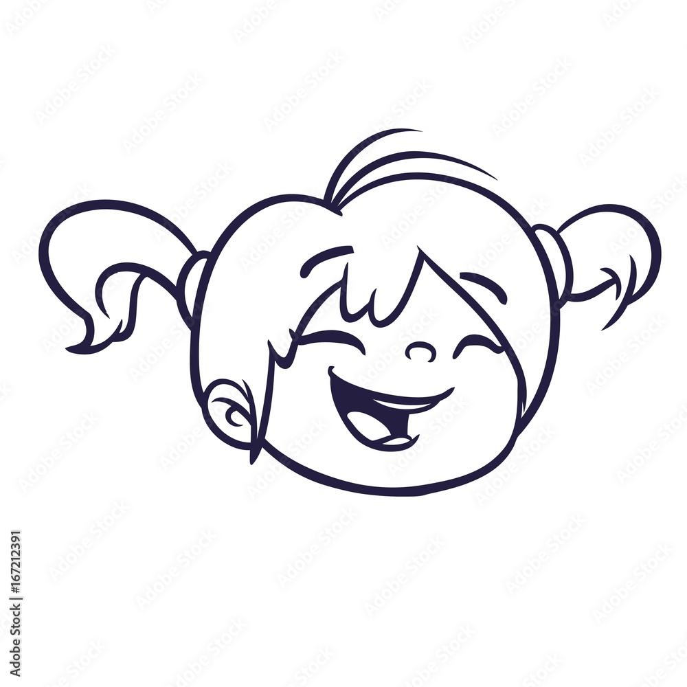 Cartoon cute girl face outlined. Vector illustration of a small girl Cartoon cute girl face outlined. Vector illustration of a small girl