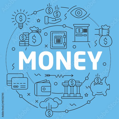 Blue Line Flat Circle illustration money