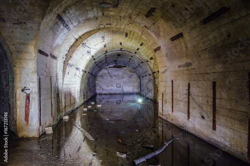 Flooded arced room at Object 221, abandoned soviet bunker, reserve command post of Black Sea Fleet