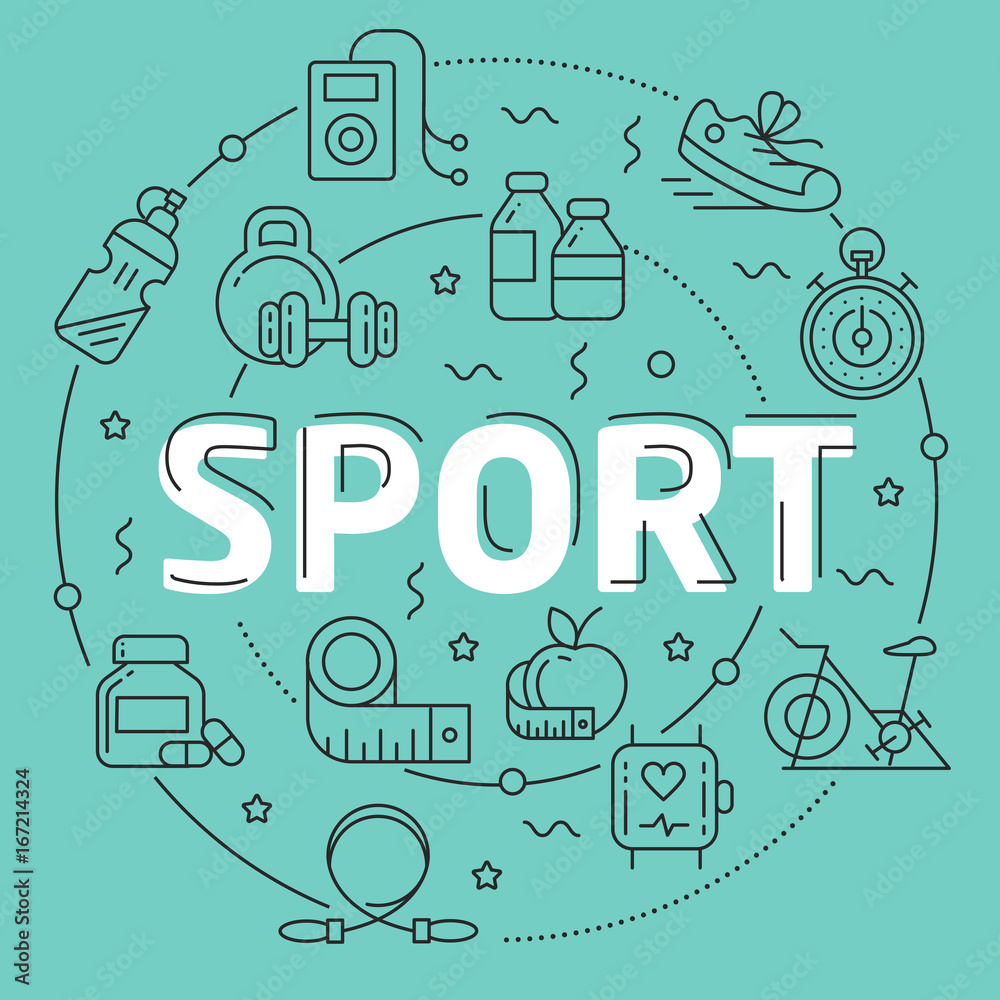 Fototapeta premium Green Line Flat Circle illustration sport