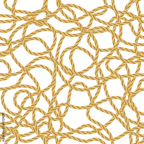 Seamless Background with Rope, Randomly Tangled Skeins, Isolated on White. Tile Pattern for Your Background. Vector