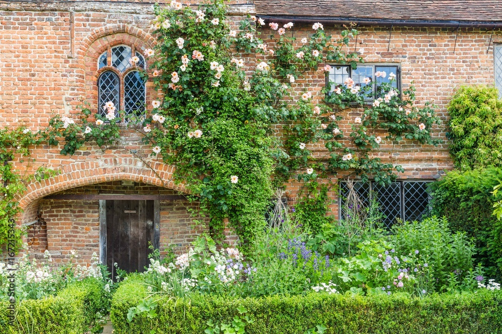 Old British rose garden during spring in Sussex, England