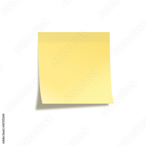 Yellow notepad. Yellow sticky note with adhesive tape isolated on white background. Blank sticky note. Yellow sticker.