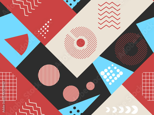 Memphis seamless pattern. Geometric elements memphis in the style of 80s. Bauhaus retro. Vector illustration