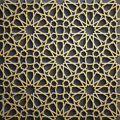 Islamic ornament vector   persian motiff . 3d ramadan islamic round pattern elements . Geometric circular ornamental arabic symbol vector . Gold background