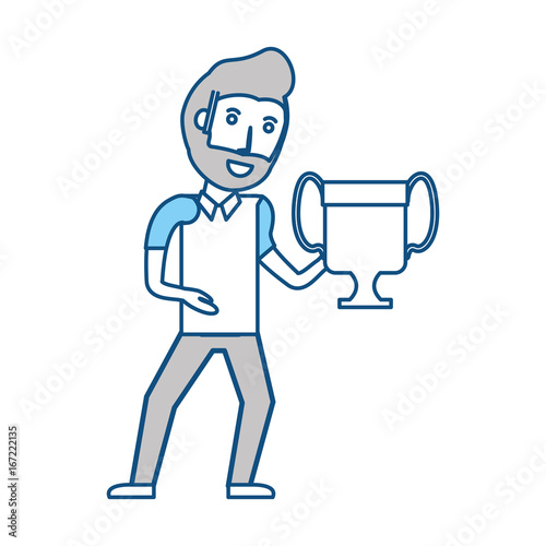 Man with trophy cup cartoon