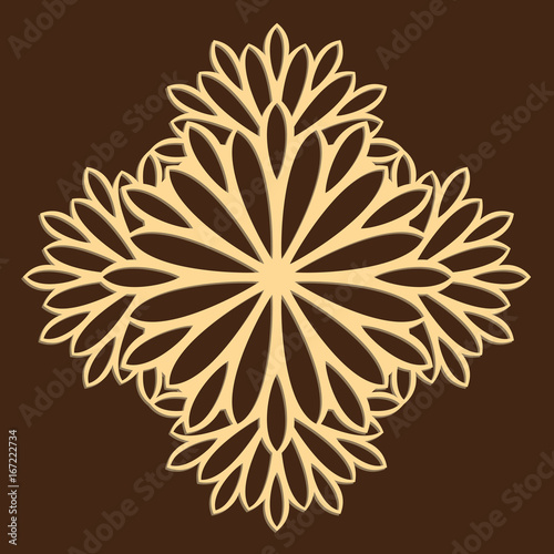 DIY laser cutting pattern. Jigsaw die cut ornament. Floral cutout silhouette stencil. Fretwork flower panel. Vector coaster for paper cutting, scrapbook and woodcut.