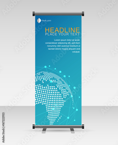 Roll up banner stand template. Abstract background for design, business, education, advertisement. Vector illustration