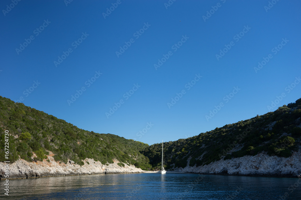 Übernachten auf dem Boot, ionisches Meer, Griechenland, Bucht, romantisch Übernachten auf dem Boot, ionisches Meer, Griechenland, Bucht, romantisch