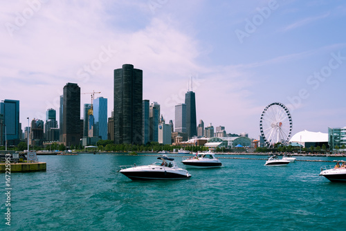 Chicago Skyline view from a boat of a lake