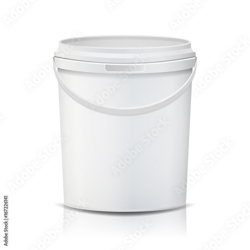 Plastic Bucket Vector. Realistic. White Empty. Container For Paint Or Food. Isolated On White Illustration