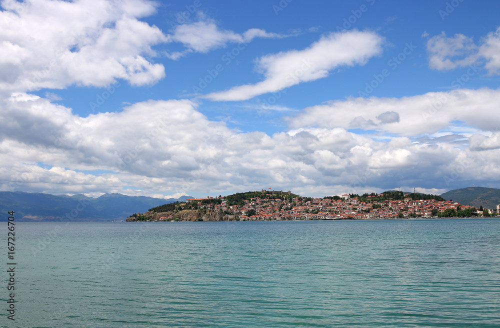 Ohrid city and lake landscape Macedonia summer season