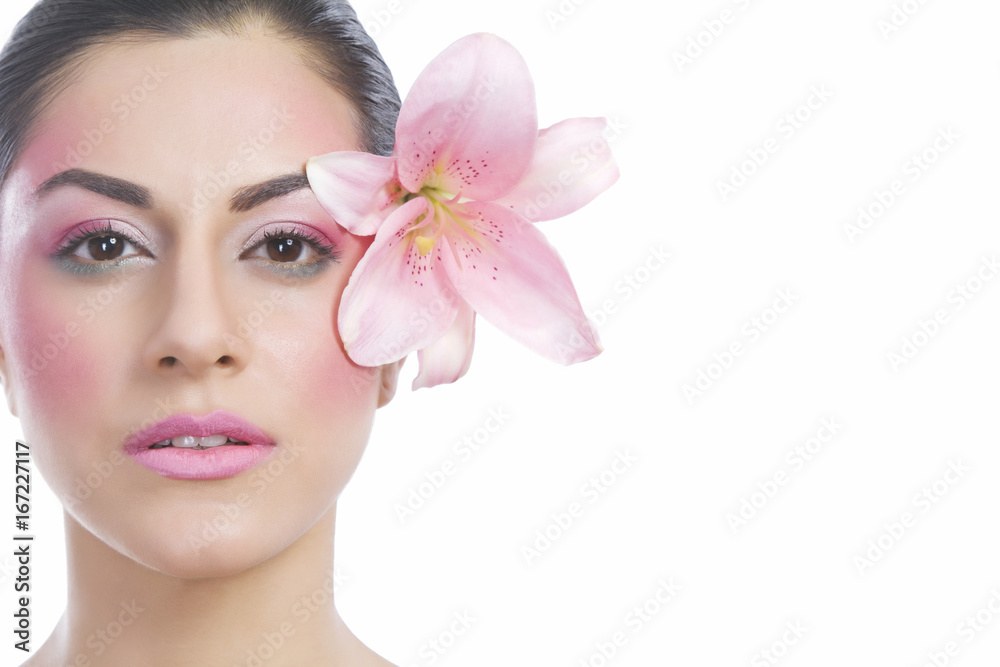 Portrait of a beautiful woman with flower Portrait of a beautiful woman with flower