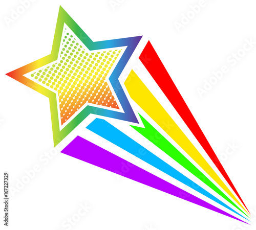 Retro cartoon pop art comic style shooting colorful star with gradient. Vector illustration, eps 10