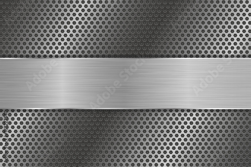 Iron brushed plate on metal perforated background
