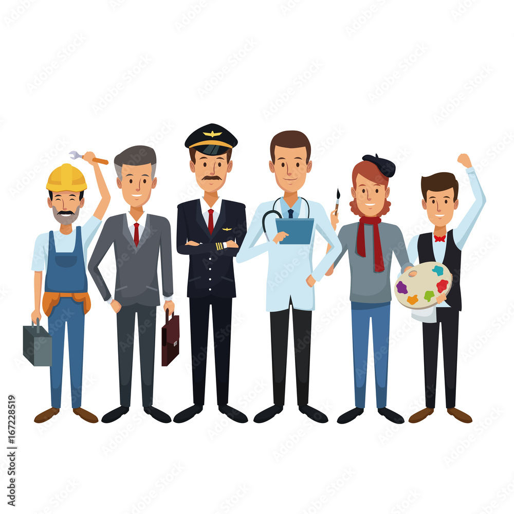 white background with group male people of different professions vector illustration white background with group male people of different professions vector illustration