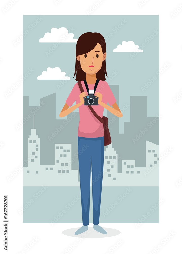 monochrome city landscape frame background with colorful full body woman photograph vector illustration monochrome city landscape frame background with colorful full body woman photograph vector illustration
