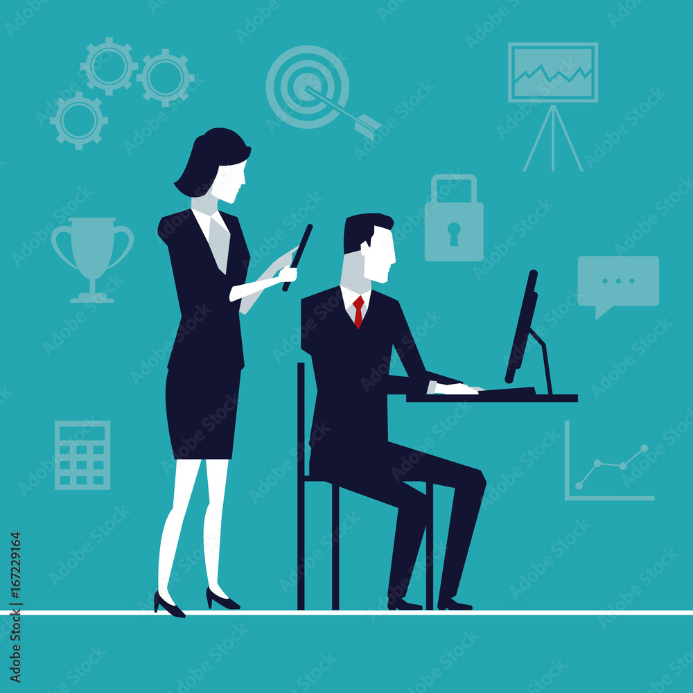 color background with team of executives with tech device in office vector illustration color background with team of executives with tech device in office vector illustration