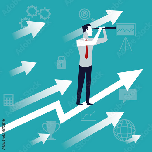 color background business growth with executive man with telescope looking to the future vector illustration
