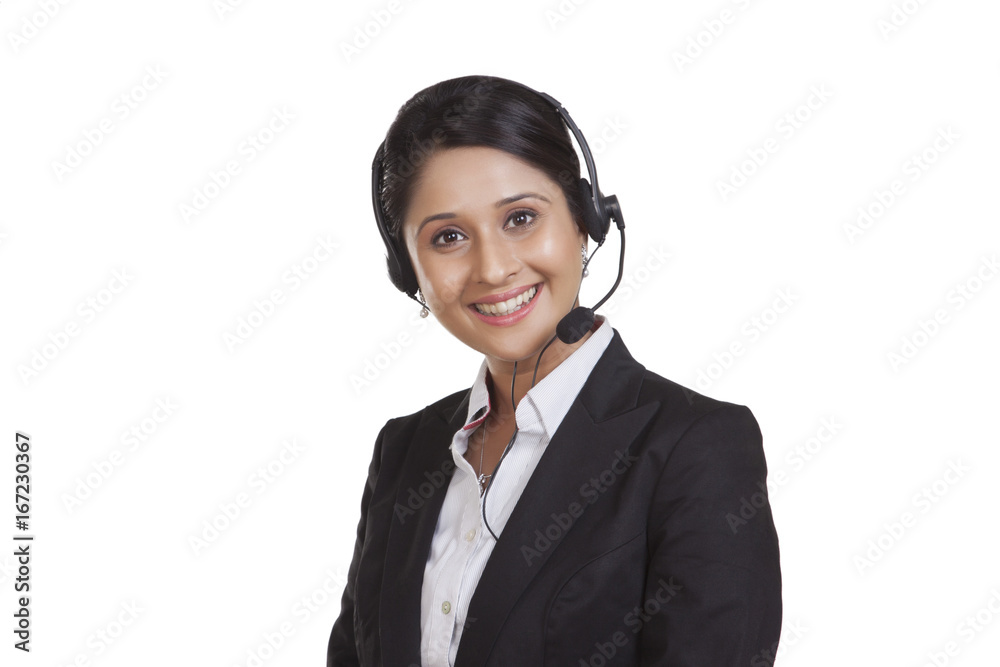 Portrait of a female call centre representative Portrait of a female call centre representative