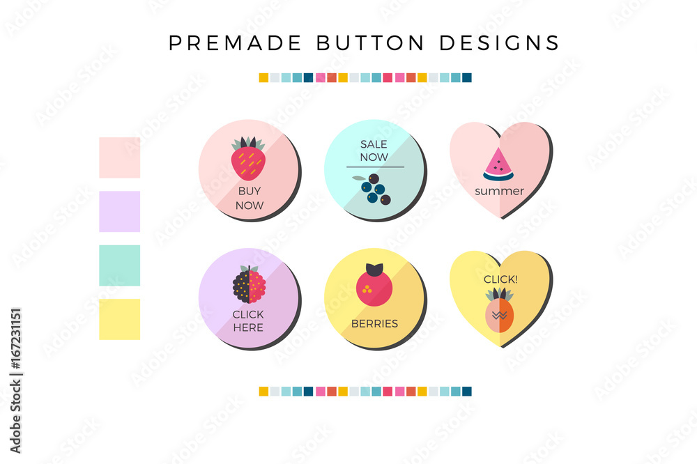 Vectored Fruits Objects Collection, Organic Fruits Icon Button Set