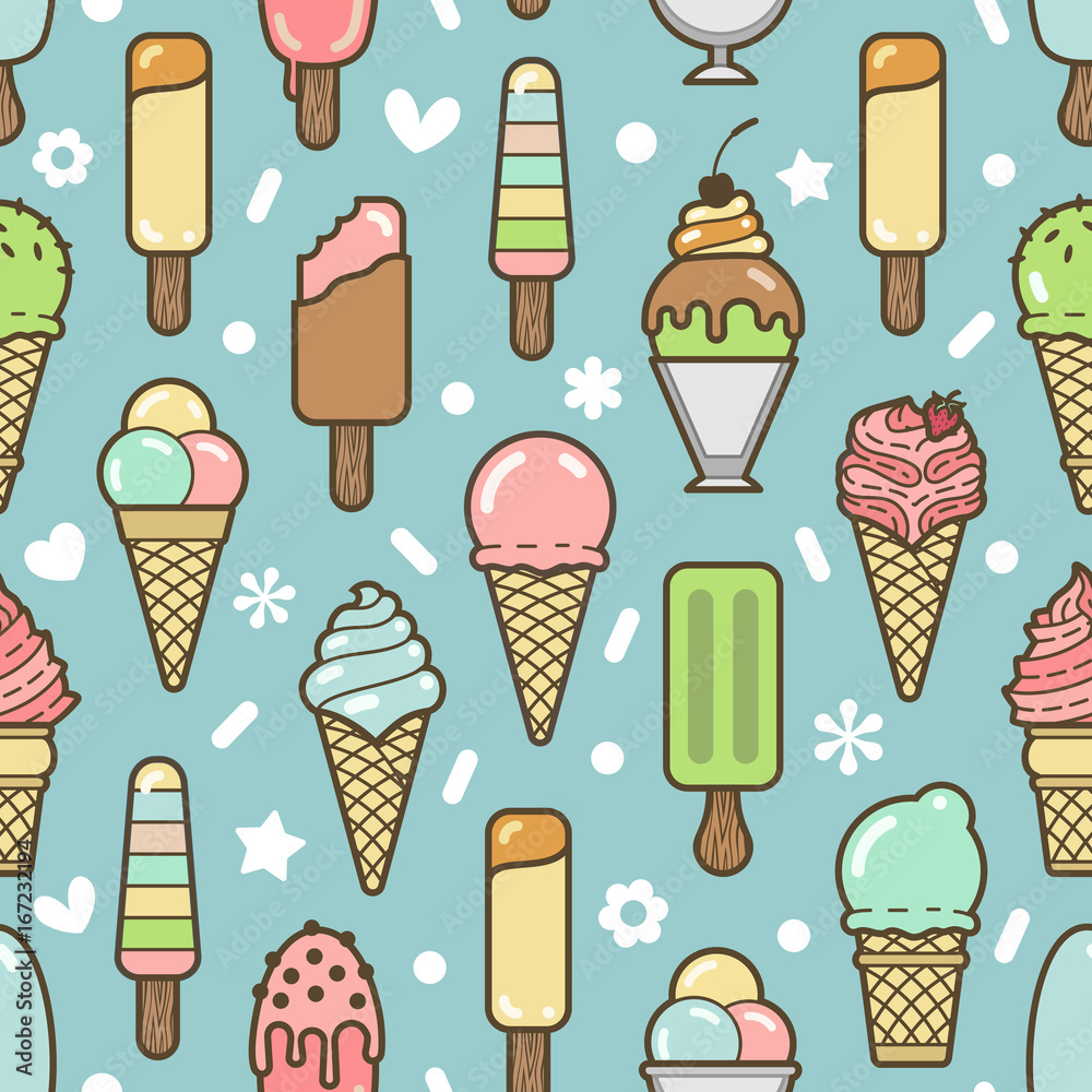 Pattern With Cute Colorful Ice Cream For Textiles Cards Decorations  Wallpaper Royalty Free SVG Cliparts Vectors And Stock Illustration  Image 48691836
