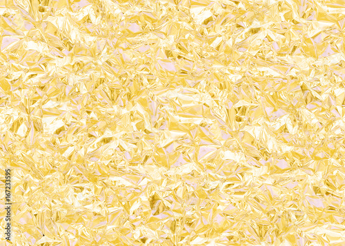 Frozen Ice Seamless Tileable Texture. Shiny leaf metal foil background. Bright brilliant festive glossy metallic look textured backdrop. Yellow crumpled foil red  square uneven background.