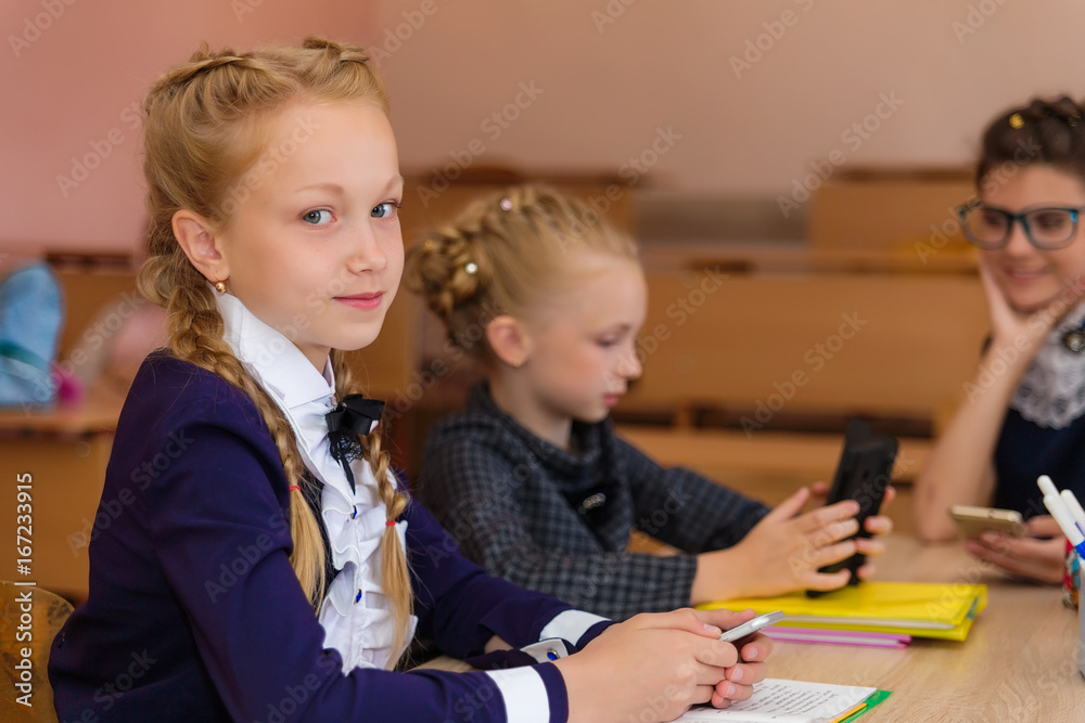 Fototapeta premium Girls at school desks