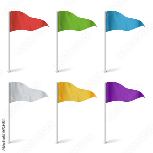Map Pointer Flags Vector. Flag Collection Isolated. Concept Of Route, Landmark, Adventure Illustration.