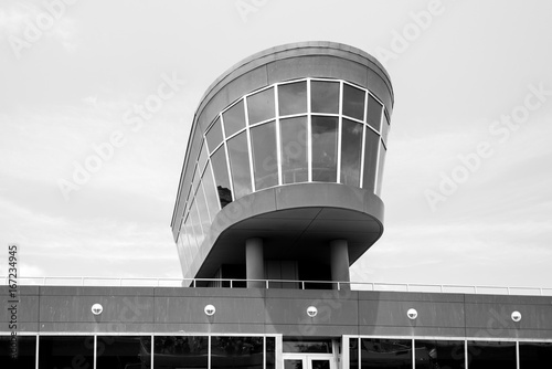 Observation deck in a building with a glass windows photo